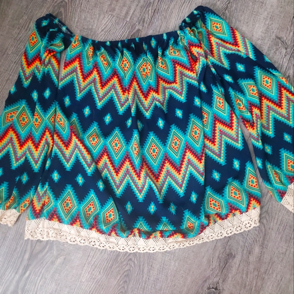 Off-the-shoulder Southwest Print Top